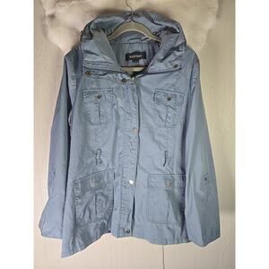 Ellen Tracy Blue Rain Jacket Trench Coat Hood Womens XL Golf Travel Hiking